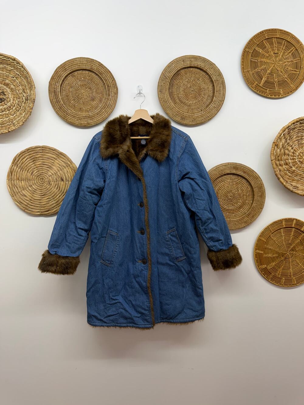 Vintage Denim & Co Faux Fur Denim Coat Large